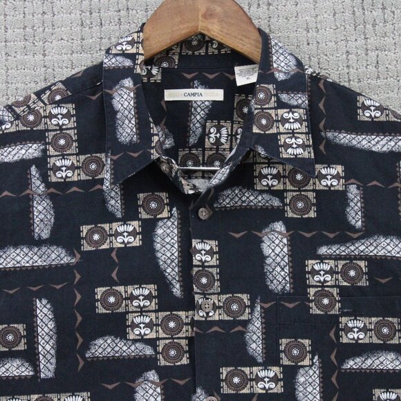Vintage Moda Campia Moda Shirt Men XL Navy Blue Button Down Geometric Cotton 90s - Picture 5 of 9